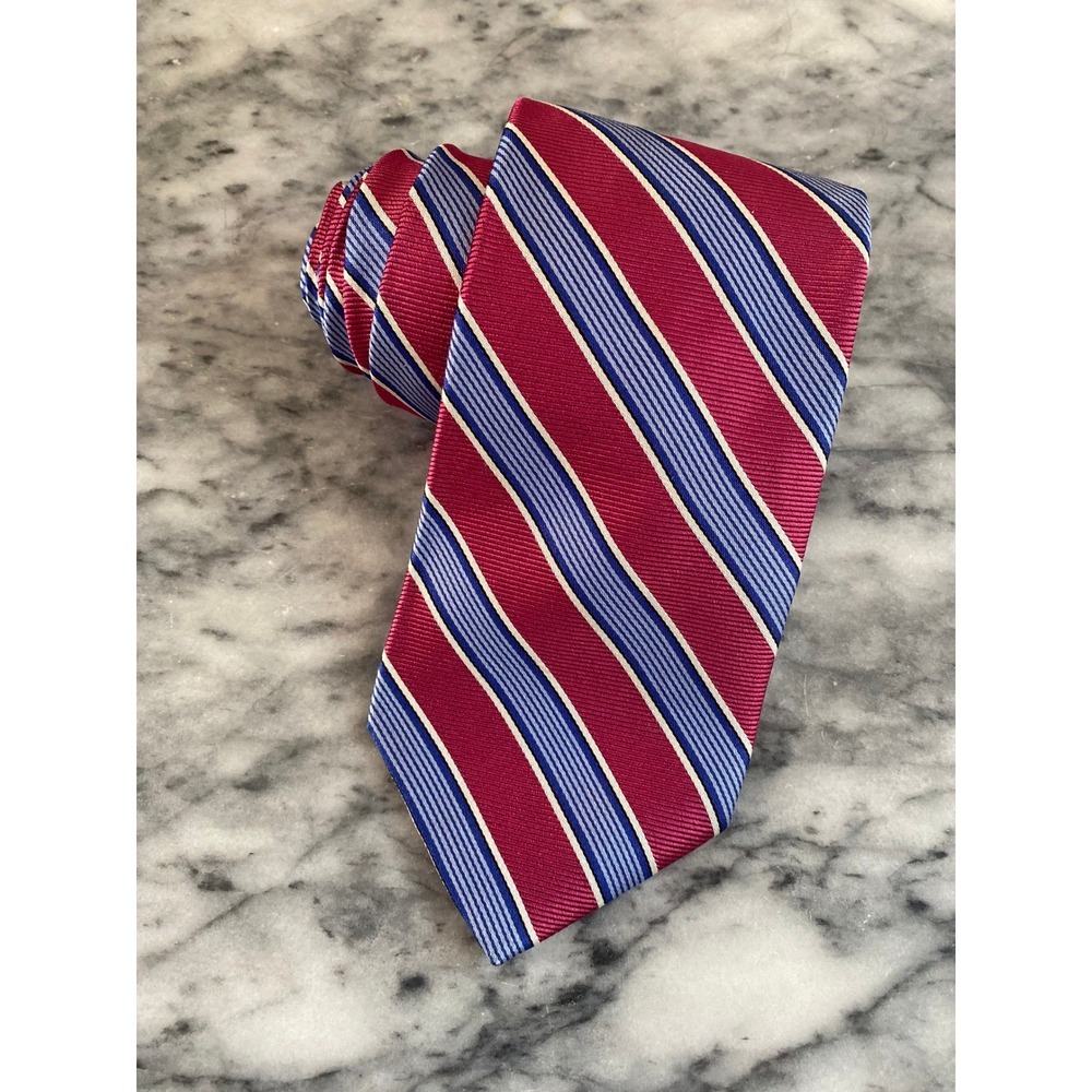 Brooks Brothers 346 Mens Silk Red Blue Regimental Stripe Classic Necktie - Picture 2 of 5
